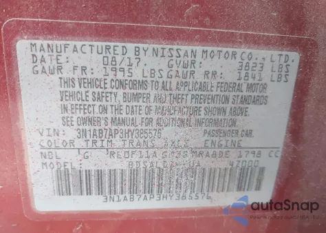 2017 Nissan Sentra Sv from USA, damaged, VIN 3N1AB7AP3HY385576